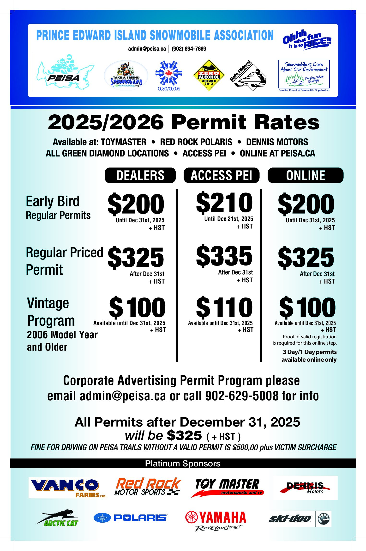 PEISA Rates For Permits Poster- OCT 2025